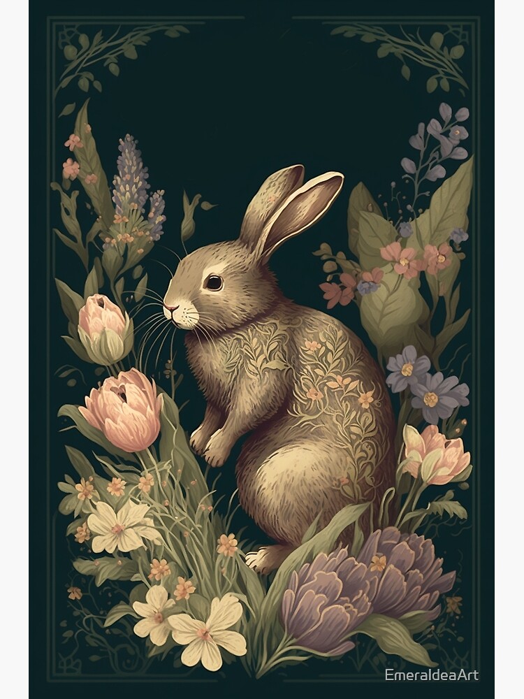 Thumbnail 2 of 2, Greeting Card, Floral Rabbit in a Vintage Garden designed and sold by EmeraldeaArt.
