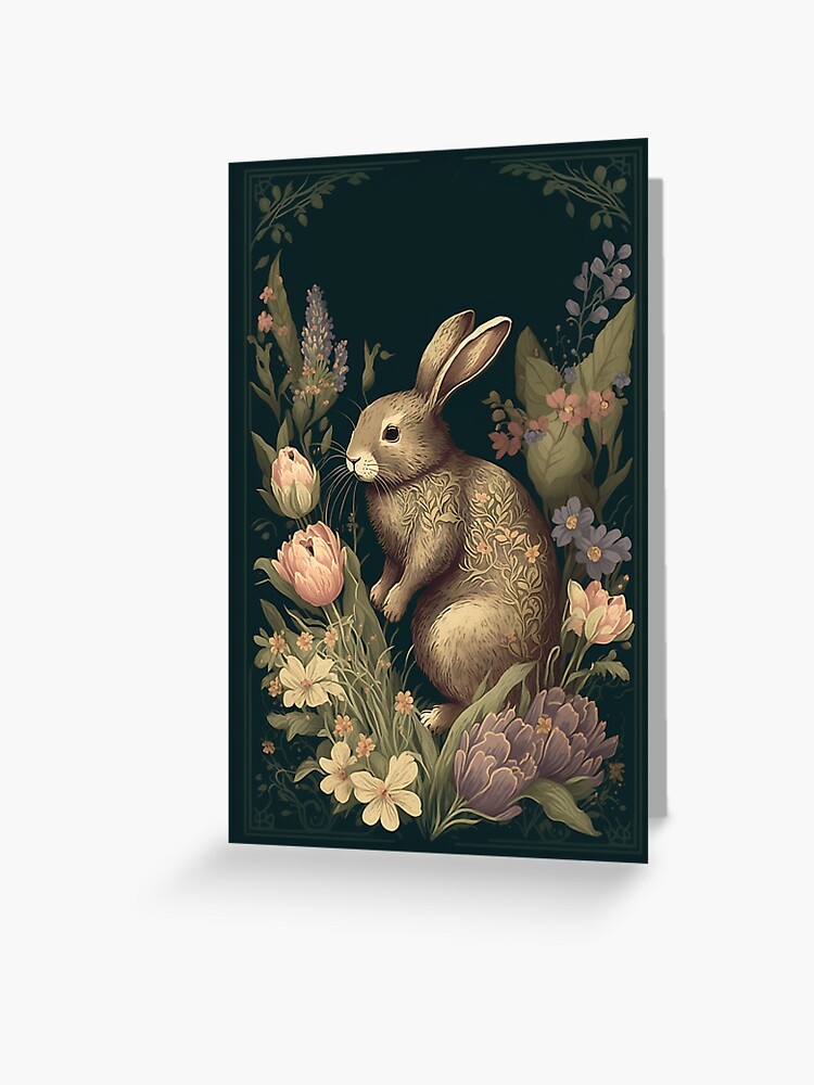 Thumbnail 1 of 2, Greeting Card, Floral Rabbit in a Vintage Garden designed and sold by EmeraldeaArt.