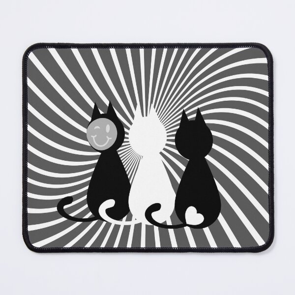 Item preview, funny cats trio in black-white with Smiley under hypnosis designed and sold by PositiveIdeas.
