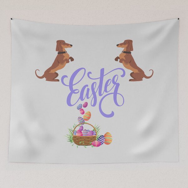 Item preview, Easter Dachshund Dog with Basket Full of Colorful Eggs designed and sold by SeasonalDogs.
