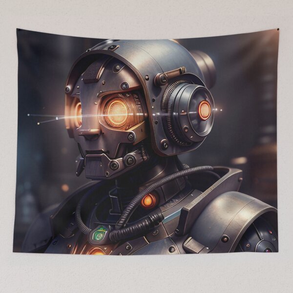 Item preview, Experience the Dieselpunk World with this Glowing-Eyed Robot Portrait designed and sold by CreationP.