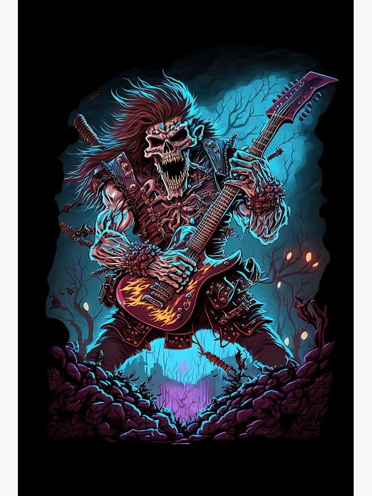 Galeriedruck for Sale mit Monster-Skelett-Gitarrist, der Heavy