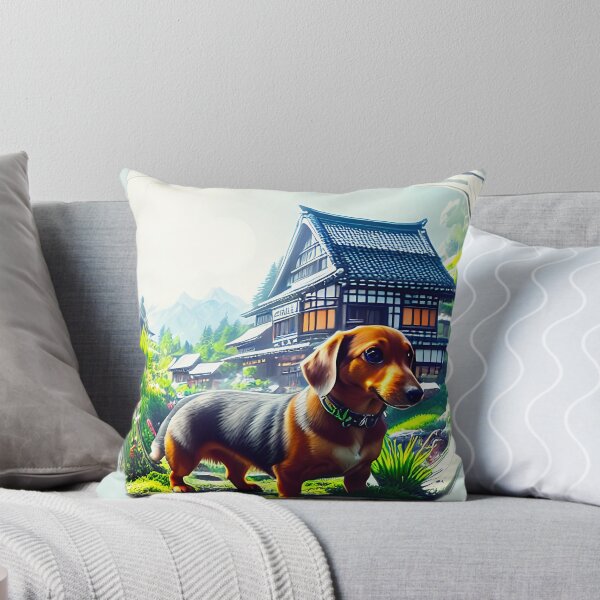 Item preview, Lush Green Serenity: Dachshund Relaxing in Shirakawa-go designed and sold by Pawsitive Palette.