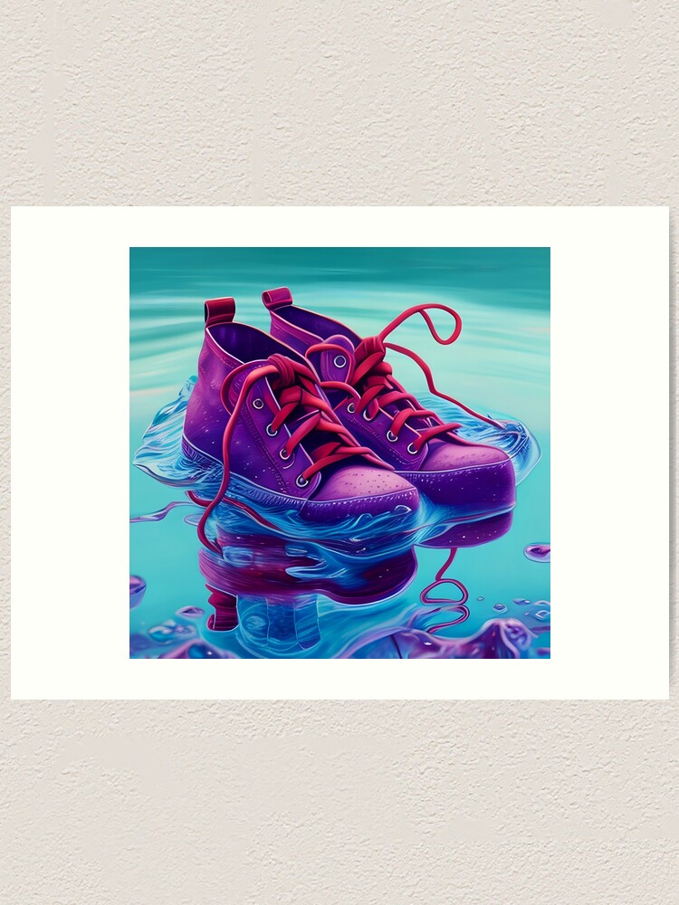 Purple running shoes on the water Art Print