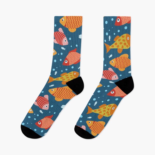 Item preview, Colorful Cartoon Fish Pattern on Navy Blue  designed and sold by Yasminepatterns .