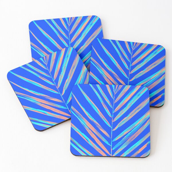 Item preview, Abstract Tropical Palm Leaf - azure peach - on blue designed and sold by JaReVa.