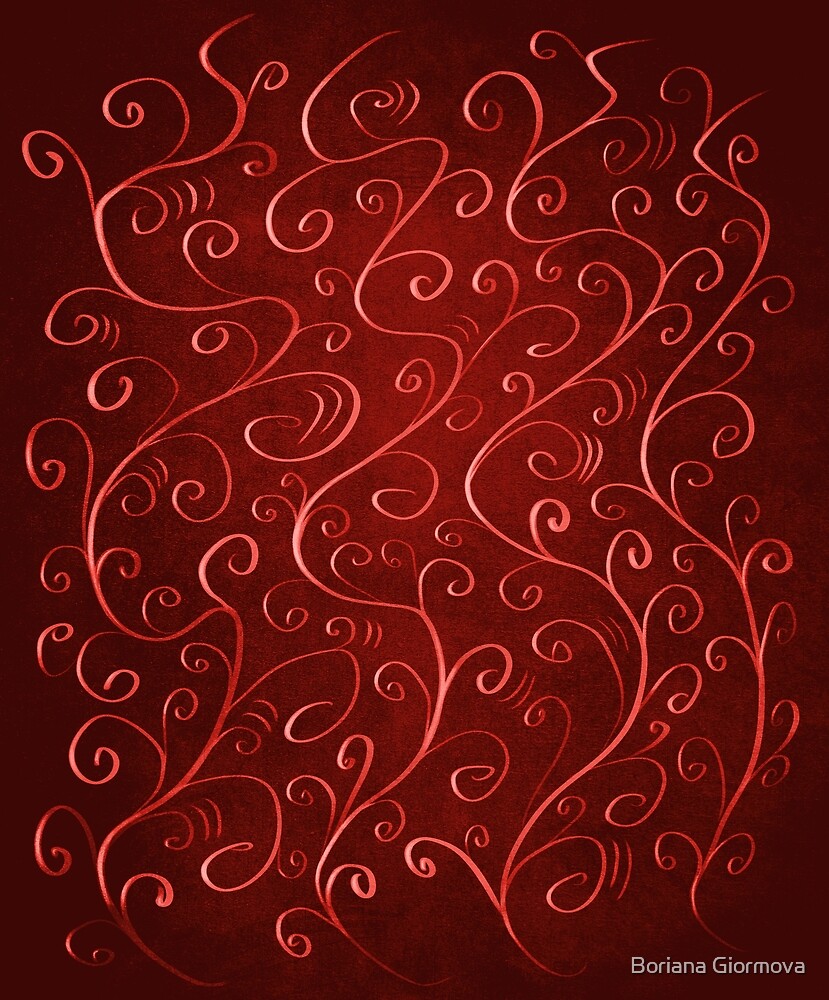 Whimsical Textured Glowing Rusty Red Swirls by Boriana Giormova