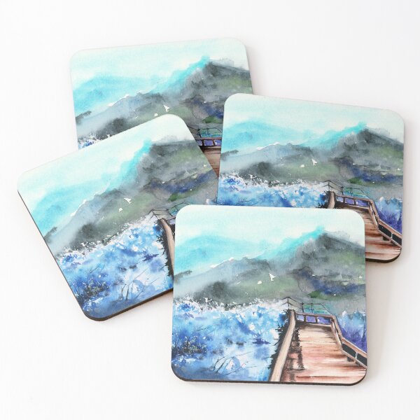 Item preview, Watercolor blooming sakura mountains designed and sold by MaryWatercolor.