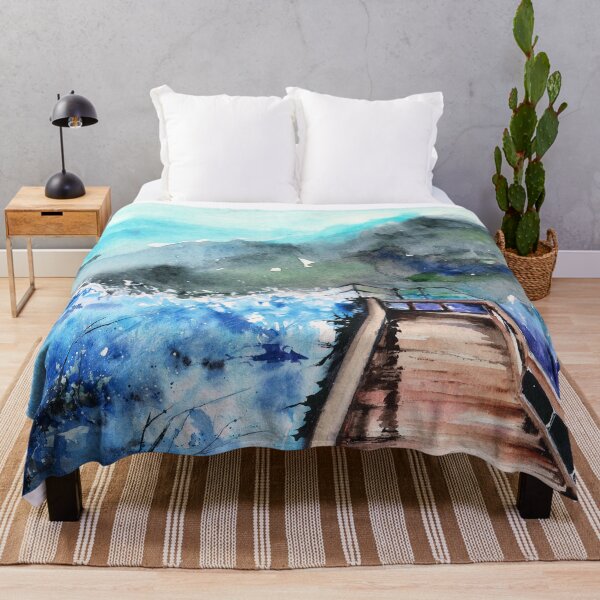 Item preview, Watercolor blooming sakura mountains designed and sold by MaryWatercolor.