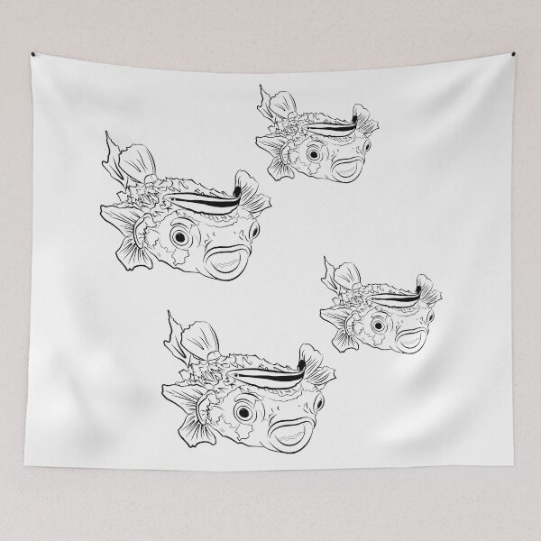 Item preview, puffer fish porcupinefish confused and amazed by cleaner fish designed and sold by MiraNomegusta.