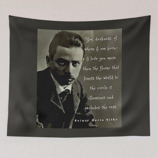 Item preview, Rainer maria Rilke portrait and quote: “You, darkness, of whom I am born....” designed and sold by artbleed.