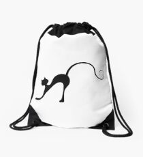 Black cat silhouette Drawstring Bag