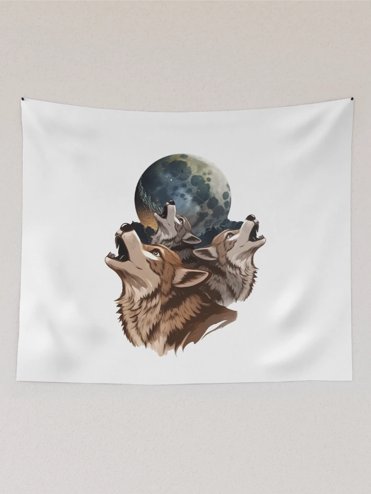 Thumbnail 2 of 3, Tapestry, Three Wolves Howling In Moonlight designed and sold by PatternBestFan.