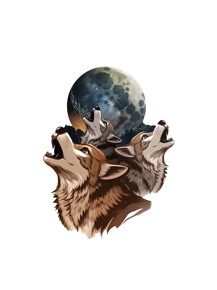 Thumbnail 4 of 4, Graphic T-Shirt, Three Wolves Howling In Moonlight designed and sold by PatternBestFan.