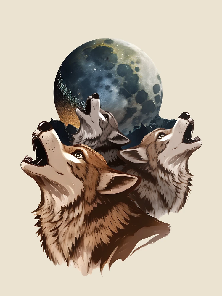 Thumbnail 4 of 4, Relaxed T-Shirt, Three Wolves Howling In Moonlight designed and sold by PatternBestFan.