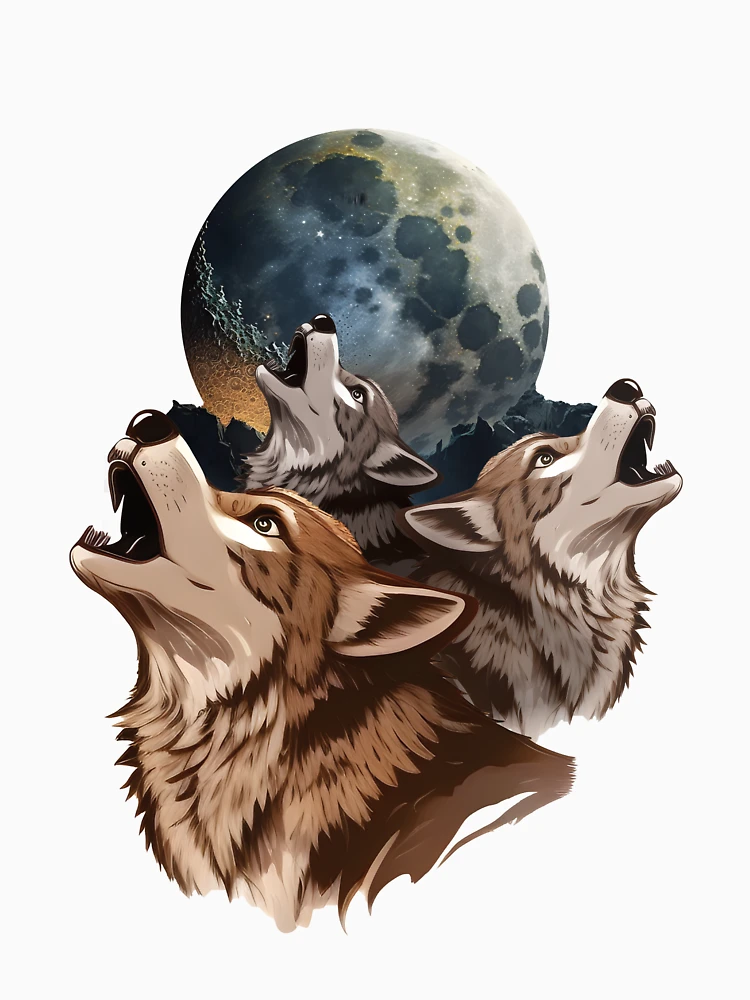 Thumbnail 6 of 6, Pullover Hoodie, Three Wolves Howling In Moonlight designed and sold by PatternBestFan.