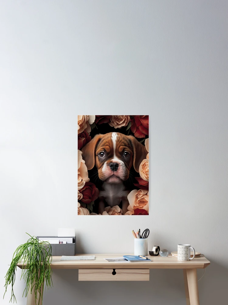 Thumbnail 2 of 3, Poster, Puppy In Roses 2 designed and sold by dotperinchart.
