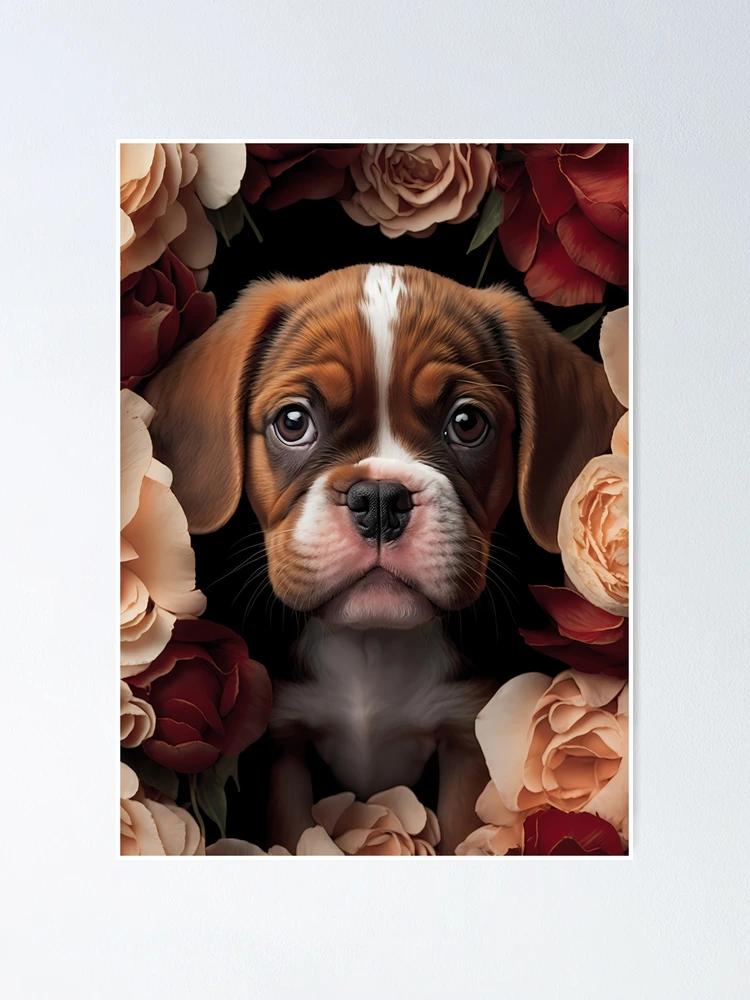 Thumbnail 1 of 3, Poster, Puppy In Roses 2 designed and sold by dotperinchart.