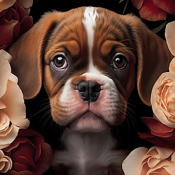 Artwork thumbnail, Puppy In Roses 2 by dotperinchart