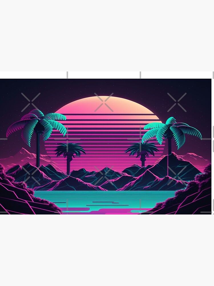 Disover Sunset and Palmtrees In The Sunset - Synthwave Style Bath Mat