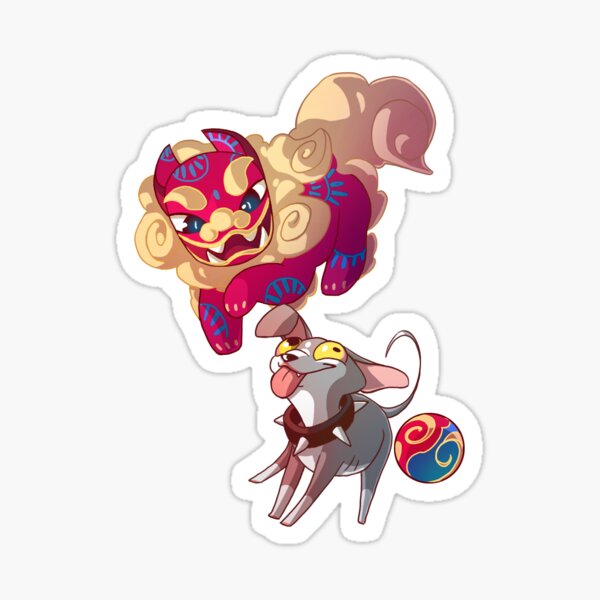 Dog and Chinese Guardian Lion Sticker