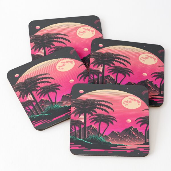 Item preview, Moon, Sunset and Palmtrees In The Sunset - Synthwave Style designed and sold by Unwind-Art-Work.