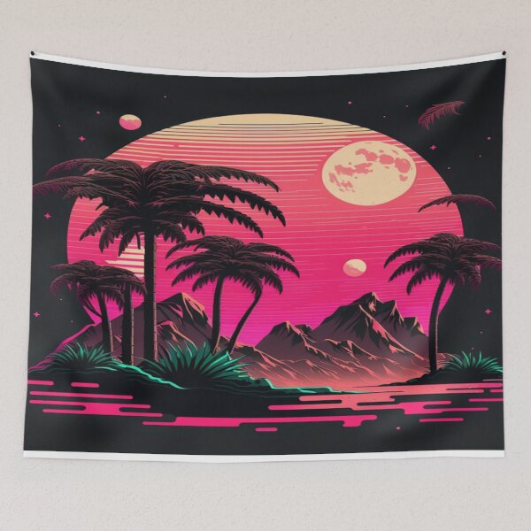 Item preview, Moon, Sunset and Palmtrees In The Sunset - Synthwave Style designed and sold by Unwind-Art-Work.