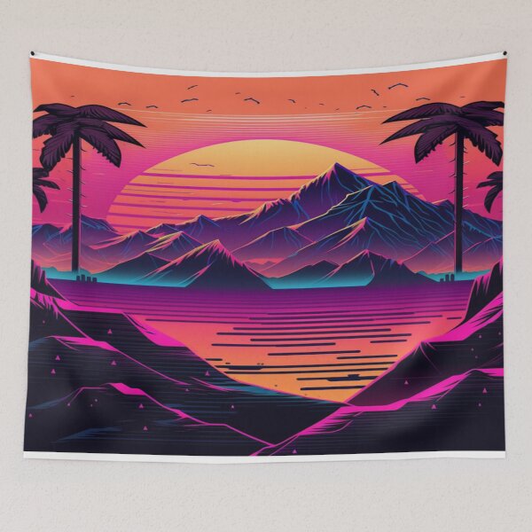 Item preview, Ocean, Sunset and Palmtrees In Synthwave Style designed and sold by Unwind-Art-Work.