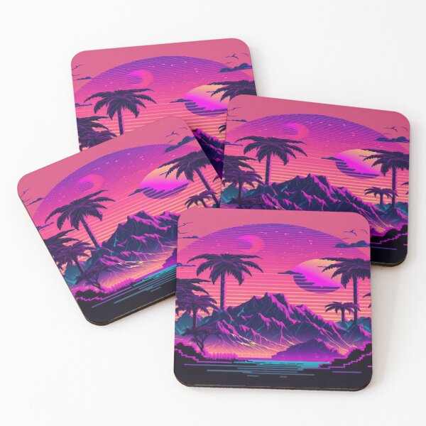 Item preview, Blue Ocean, Sunset and Palmtrees In Synthwave Style designed and sold by Unwind-Art-Work.