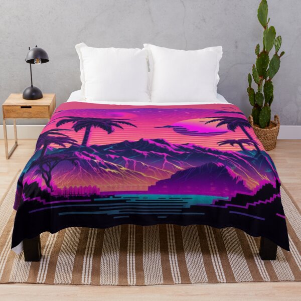 Item preview, Blue Ocean, Sunset and Palmtrees In Synthwave Style designed and sold by Unwind-Art-Work.