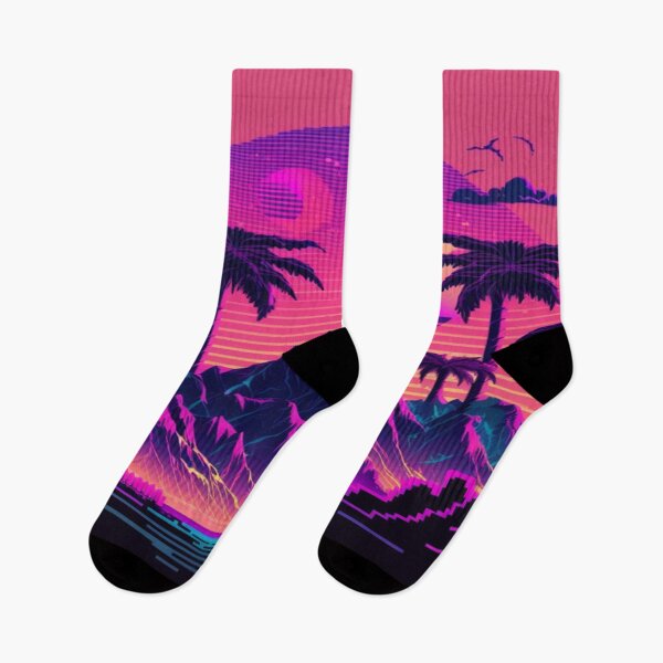 Item preview, Blue Ocean, Sunset and Palmtrees In Synthwave Style designed and sold by Unwind-Art-Work.
