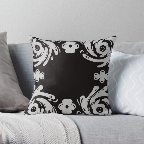 Black and white Flower moving cute pattern Throw Pillow