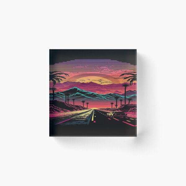 Item preview, The Open Road, Sunset and Palmtrees In Synthwave Style designed and sold by Unwind-Art-Work.