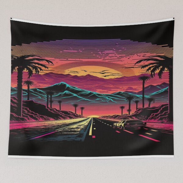 Item preview, The Open Road, Sunset and Palmtrees In Synthwave Style designed and sold by Unwind-Art-Work.