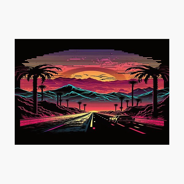 Item preview, The Open Road, Sunset and Palmtrees In Synthwave Style designed and sold by Unwind-Art-Work.