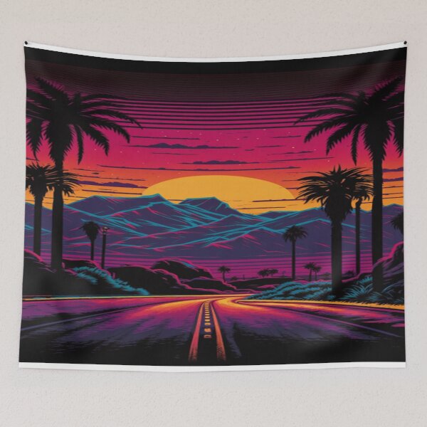 Item preview, The Open Road, Sunset and Palmtrees In Synthwave Style designed and sold by Unwind-Art-Work.