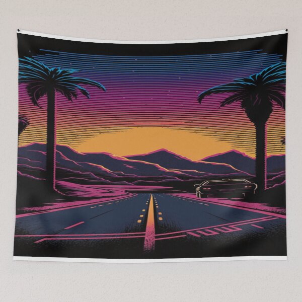 Item preview, The Open Road, Sunset and Palmtrees In Synthwave Style designed and sold by Unwind-Art-Work.
