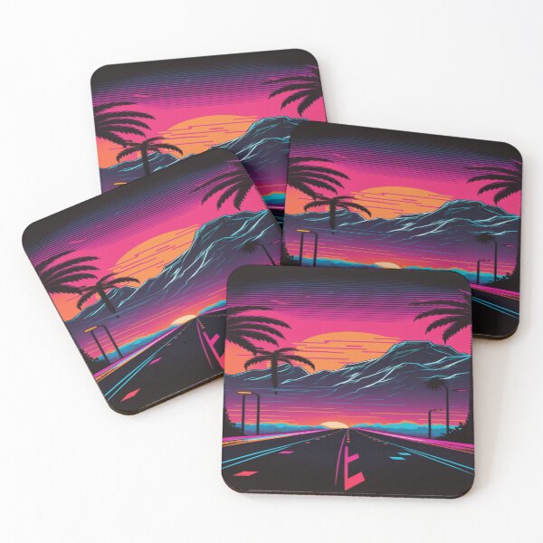 Item preview, The Open Road, Sunset and Palmtrees In Synthwave Style designed and sold by Unwind-Art-Work.
