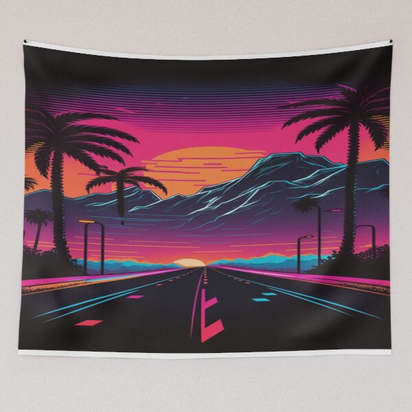 Item preview, The Open Road, Sunset and Palmtrees In Synthwave Style designed and sold by Unwind-Art-Work.