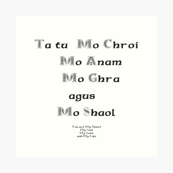 You are my Heart My Soul My Love and My Life - Ta tu Mo Chroi Mo Inam Mo Ghra agus Mo Shaol- Irish/Gaeilge Art Print