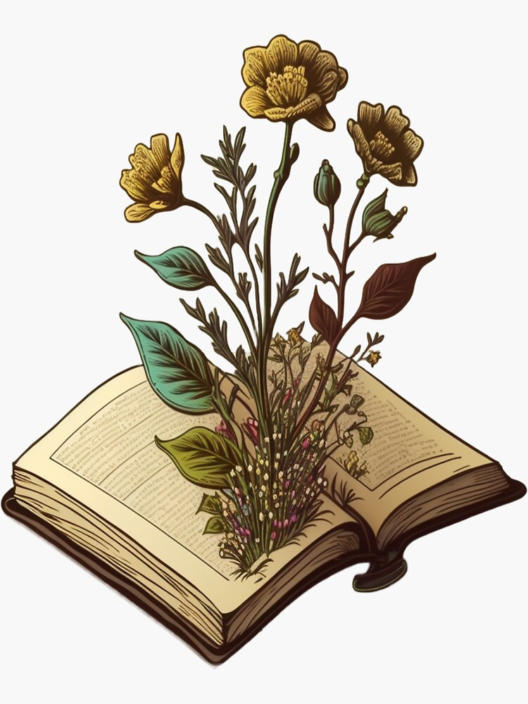 flowers growing from book Sticker for Sale by MCreativeStore