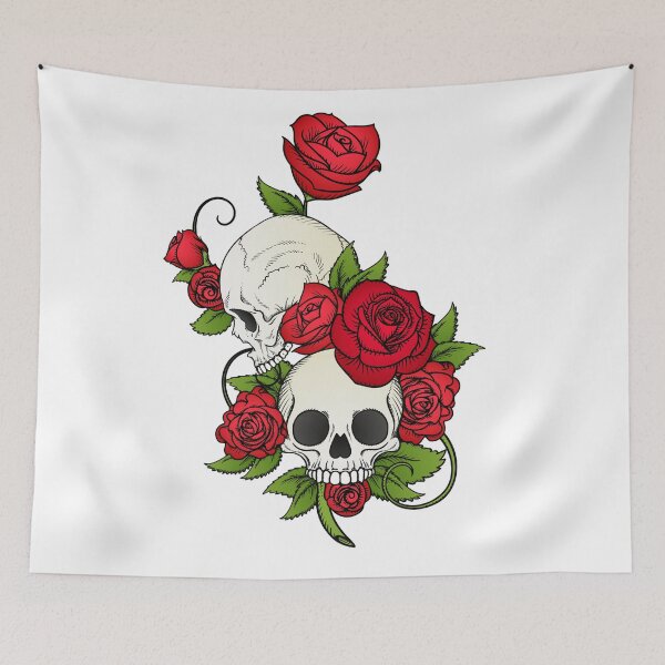 Item preview, Skulls and rose flowers designed and sold by Gile-Shop.