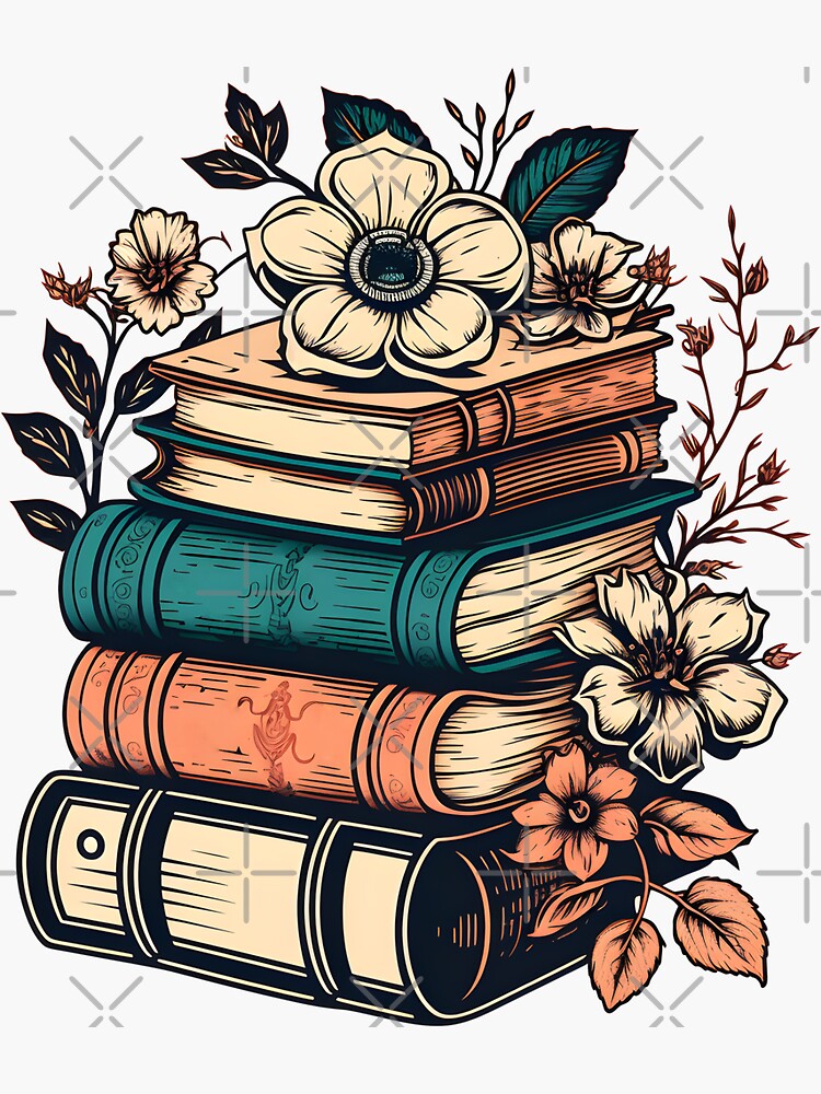 Vintage Book Stack and Flowers, Love Reading Sticker for Sale by Welly33