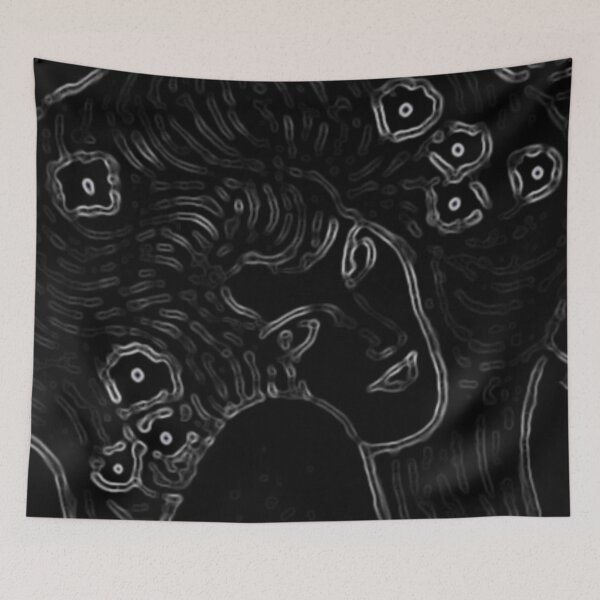 Item preview, Gustav Klimt Black and White Abstract Woman with Flowers in Her Long Hair Beethoven Friese Painting Monochromatic Digital Effects Edit by Veda designed and sold by kattakitty.