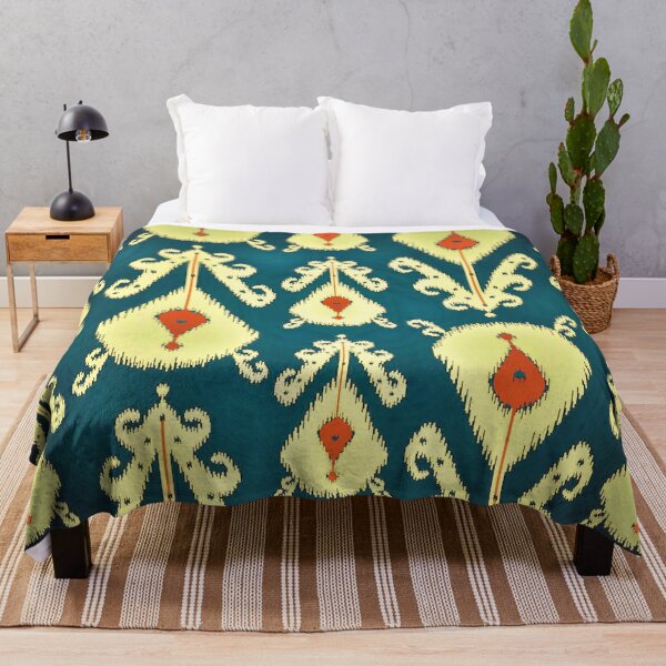 Item preview, Teal Ikat print fabric  designed and sold by LeFabriqueOuz.