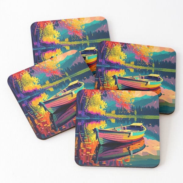 Item preview, Colorful Boat in a Lake designed and sold by NaNaSpaceStore.