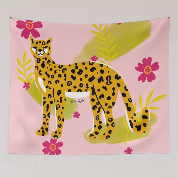 Aperçu de l'œuvre Standing jaguar art work yellow- pink background créée et vendue par Studio Lydia Lovely.