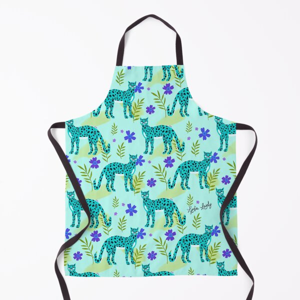Aperçu de l'œuvre Standing jaguar Pattern teal- blue background créée et vendue par Studio Lydia Lovely.