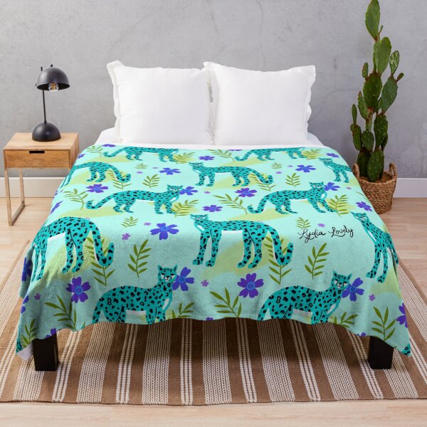 Aperçu de l'œuvre Standing jaguar Pattern teal- blue background créée et vendue par Studio Lydia Lovely.