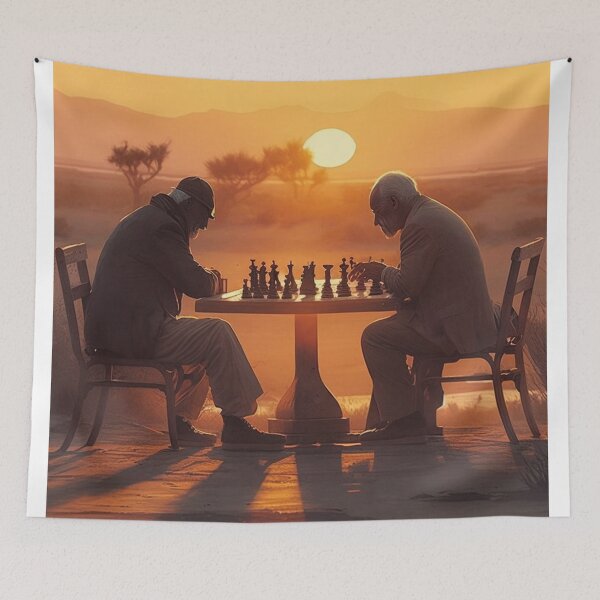 Item preview, Characters Playing Chess In Front Of A Sunset designed and sold by WixWorks.